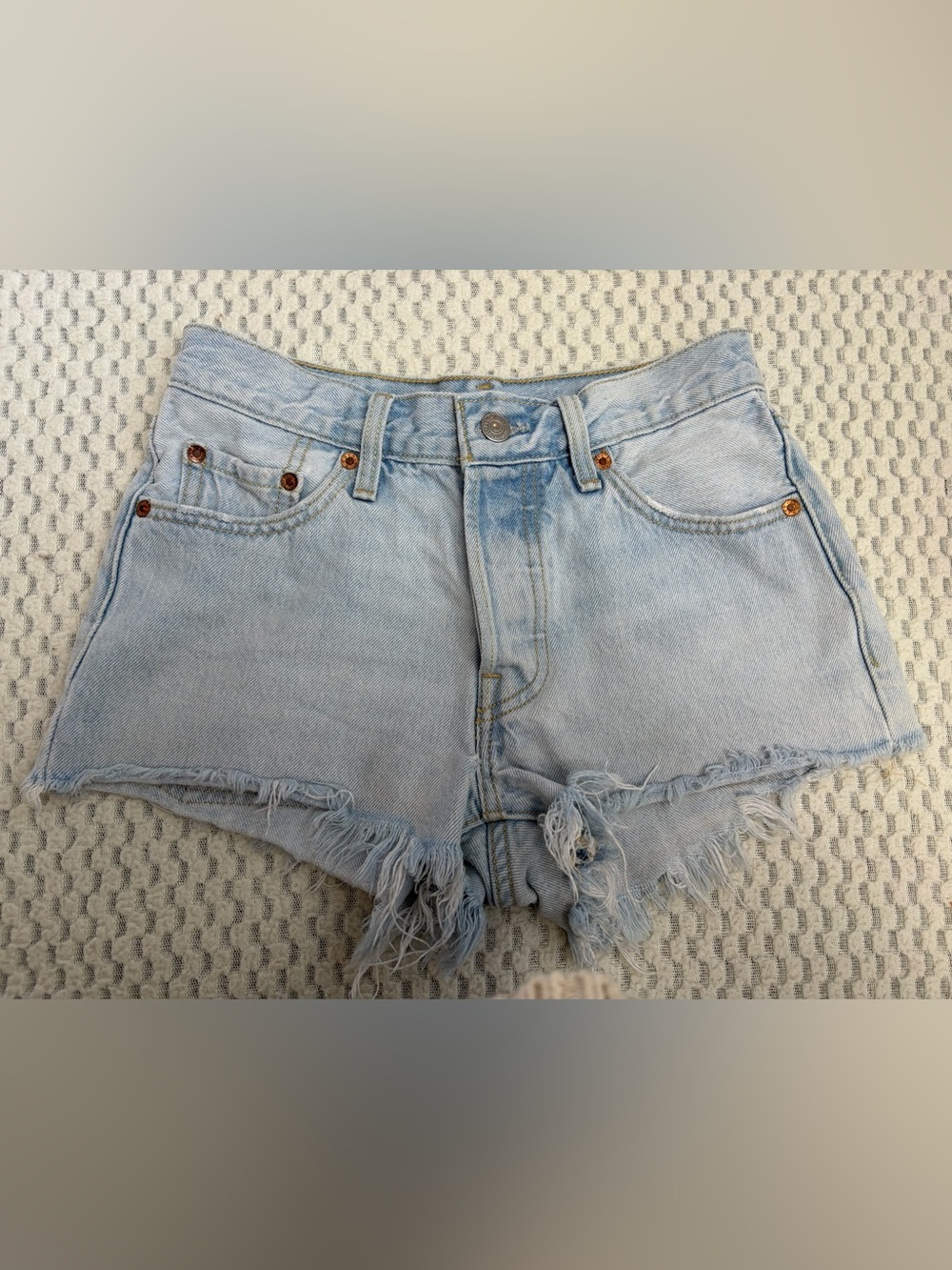 Levi’s 501 Original Light Wash Distressed Denim Cutoff Shorts Button Fly Iconic